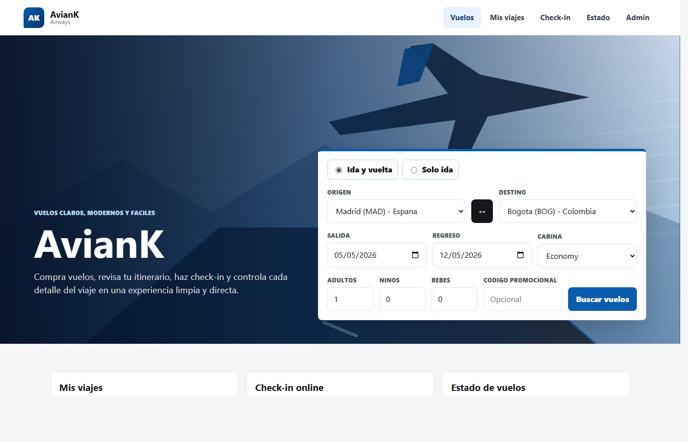 Pantalla principal del proyecto AvianK